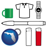 florida map icon and typical advertising promotional items