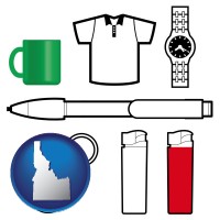 idaho map icon and typical advertising promotional items