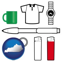 kentucky map icon and typical advertising promotional items