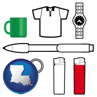 louisiana map icon and typical advertising promotional items