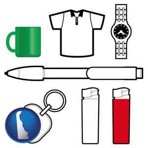 typical advertising promotional items - with Delaware icon