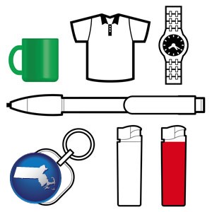 typical advertising promotional items - with Massachusetts icon