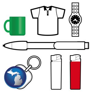 typical advertising promotional items - with Michigan icon
