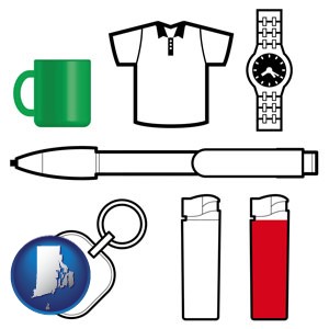 typical advertising promotional items - with Rhode Island icon