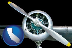 california map icon and an aircraft propeller