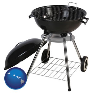 a kettle-style charcoal grill - with Hawaii icon
