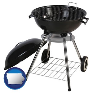 a kettle-style charcoal grill - with Iowa icon