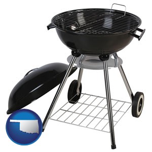 a kettle-style charcoal grill - with Oklahoma icon