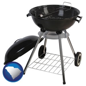 a kettle-style charcoal grill - with South Carolina icon