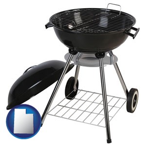 a kettle-style charcoal grill - with Utah icon