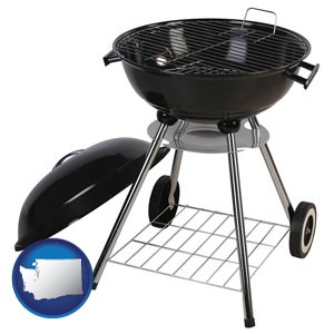 a kettle-style charcoal grill - with Washington icon