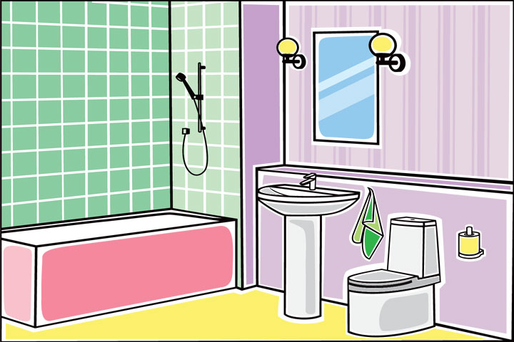 bathroom fixtures in a colorful bathroom (large image)