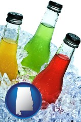 alabama map icon and beverage bottles on ice