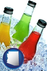 arizona map icon and beverage bottles on ice