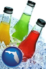 florida map icon and beverage bottles on ice