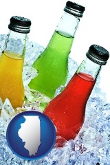 illinois map icon and beverage bottles on ice