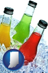 indiana map icon and beverage bottles on ice