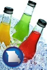 missouri map icon and beverage bottles on ice
