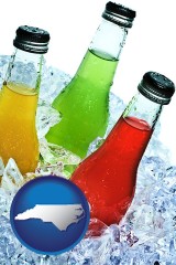 north-carolina map icon and beverage bottles on ice