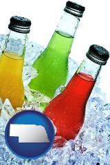 nebraska map icon and beverage bottles on ice