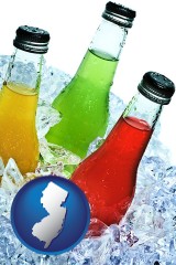 new-jersey map icon and beverage bottles on ice