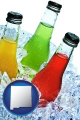 new-mexico map icon and beverage bottles on ice