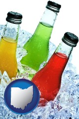ohio map icon and beverage bottles on ice