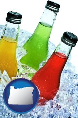oregon map icon and beverage bottles on ice