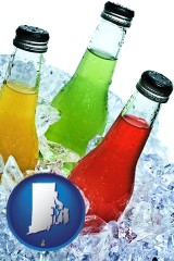 rhode-island map icon and beverage bottles on ice