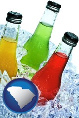 south-carolina map icon and beverage bottles on ice