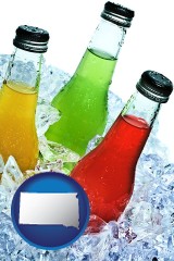 south-dakota map icon and beverage bottles on ice