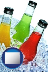 wyoming map icon and beverage bottles on ice