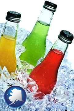 beverage bottles on ice - with Alaska icon