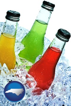beverage bottles on ice - with North Carolina icon