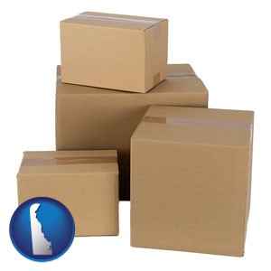 a stack of cardboard boxes - with Delaware icon