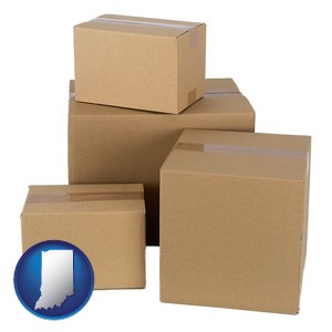 a stack of cardboard boxes - with Indiana icon