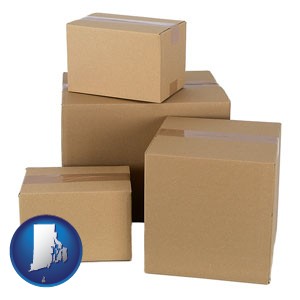 a stack of cardboard boxes - with Rhode Island icon