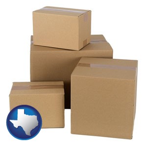 a stack of cardboard boxes - with Texas icon