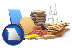 missouri map icon and sample construction materials