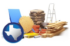 texas map icon and sample construction materials
