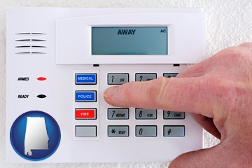 setting a home burglar alarm - with Alabama icon