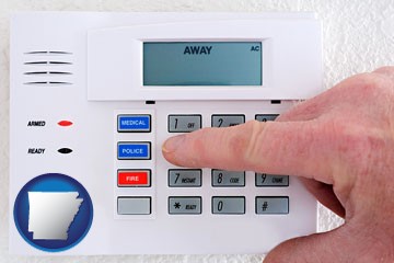 setting a home burglar alarm - with Arkansas icon