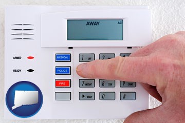 setting a home burglar alarm - with Connecticut icon