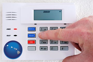 setting a home burglar alarm - with Hawaii icon