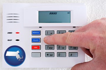 setting a home burglar alarm - with Massachusetts icon