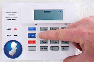 setting a home burglar alarm - with New Jersey icon