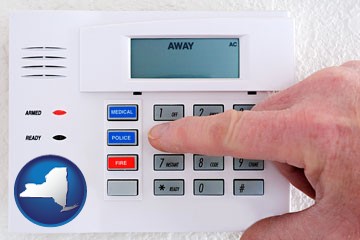 setting a home burglar alarm - with New York icon