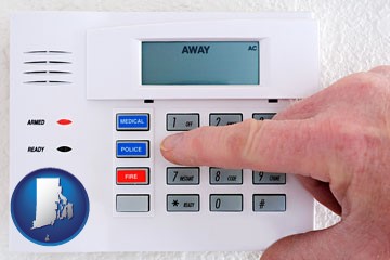 setting a home burglar alarm - with Rhode Island icon