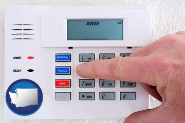 setting a home burglar alarm - with Washington icon