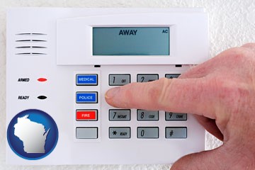 setting a home burglar alarm - with Wisconsin icon